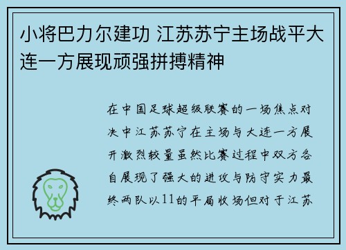 小将巴力尔建功 江苏苏宁主场战平大连一方展现顽强拼搏精神