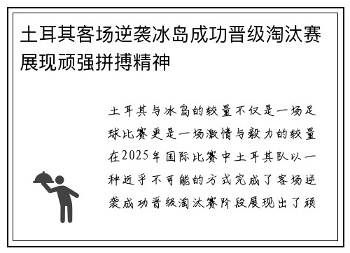 土耳其客场逆袭冰岛成功晋级淘汰赛展现顽强拼搏精神